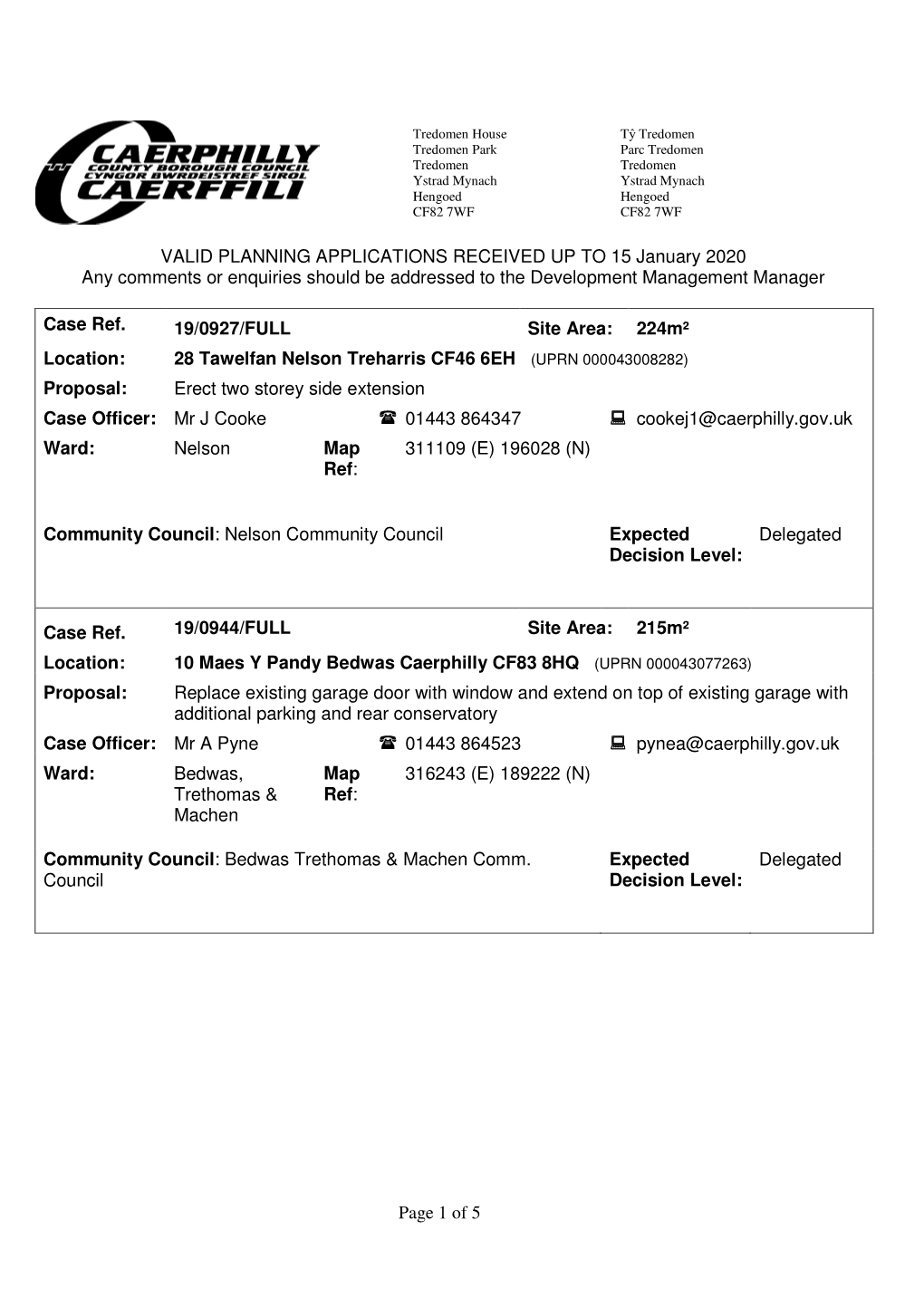 Of 5 VALID PLANNING APPLICATIONS