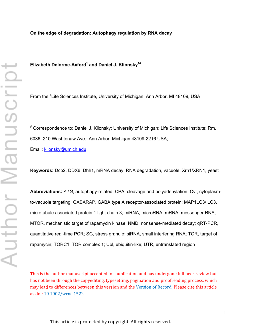 Autophagy Regulation by RNA Decay