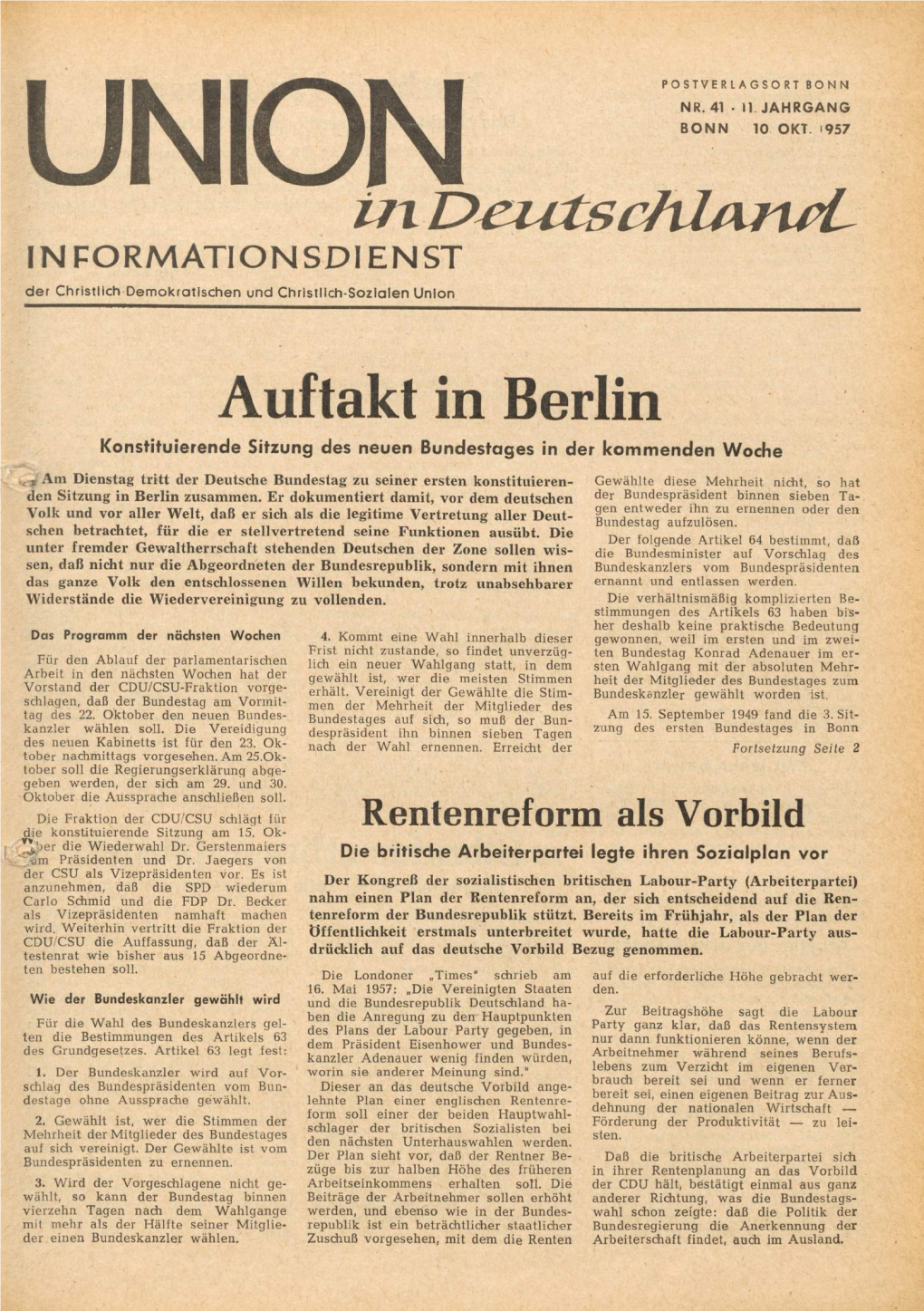 UID Jg. 11 1957 Nr. 41, Union in Deutschland