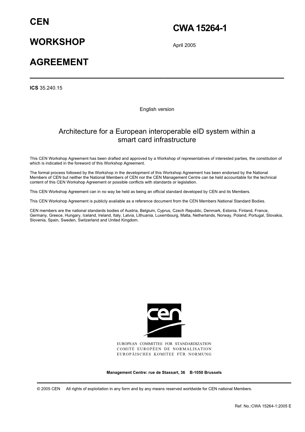 Cen Workshop Agreement Cwa 15264-1