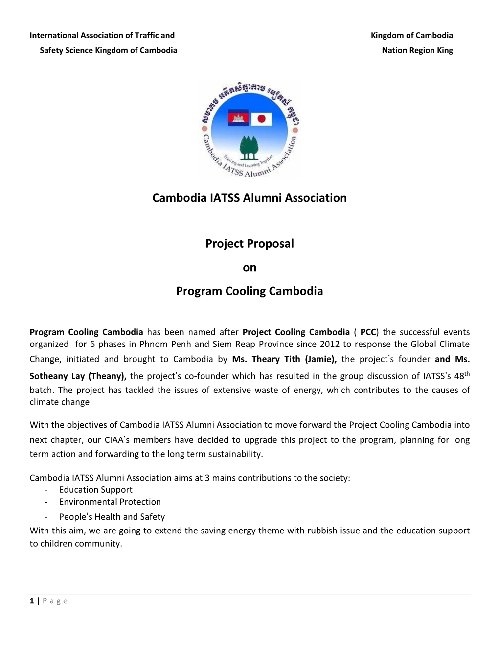 Cambodia IATSS Alumni Association Project Proposal on Program