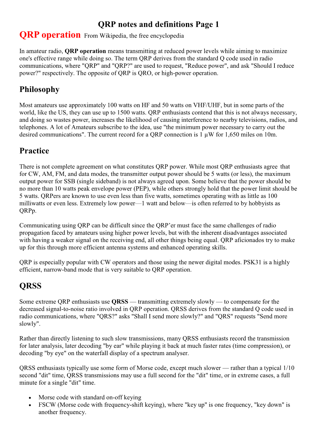 QRP Notes and Definitions Page 1 Philosophy Practice QRSS