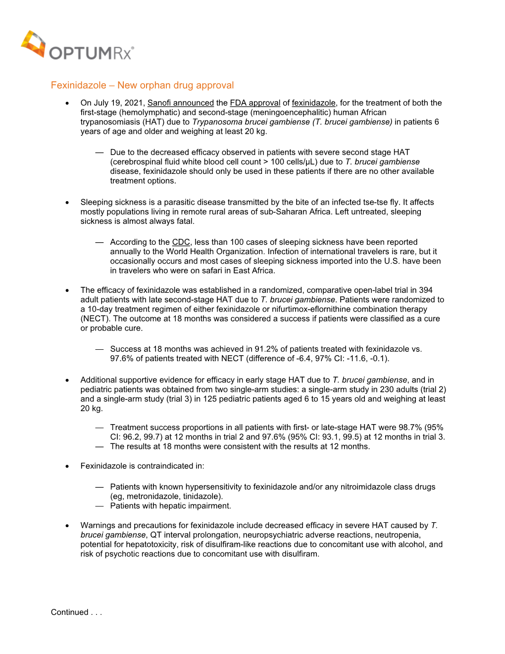 Fexinidazole – New Orphan Drug Approval