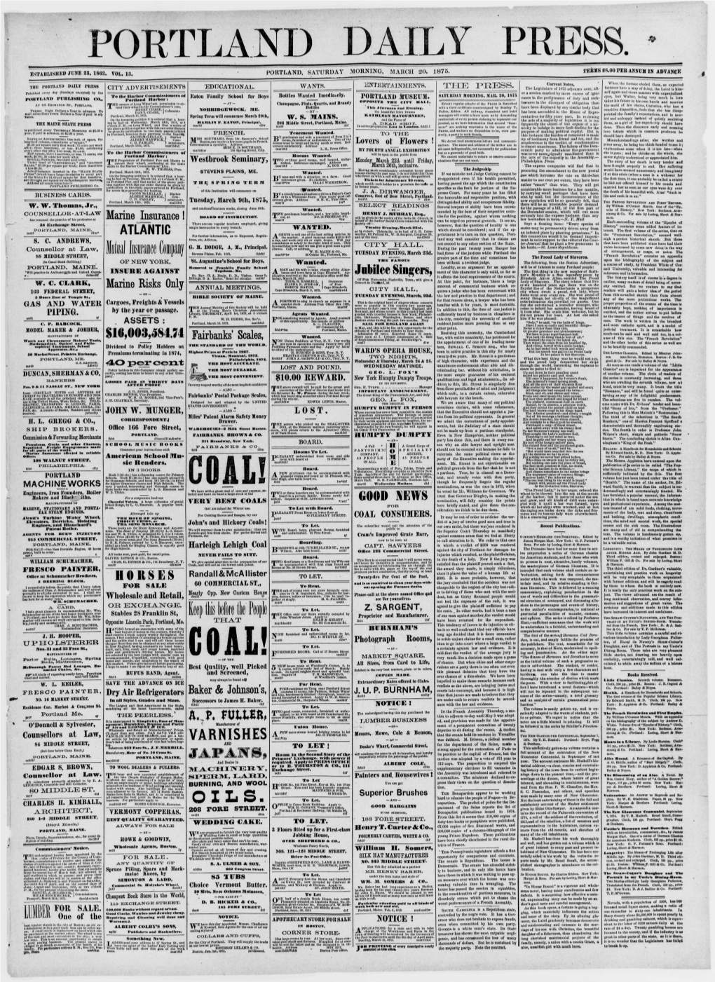 Portland Daily Press: March 20, 1875