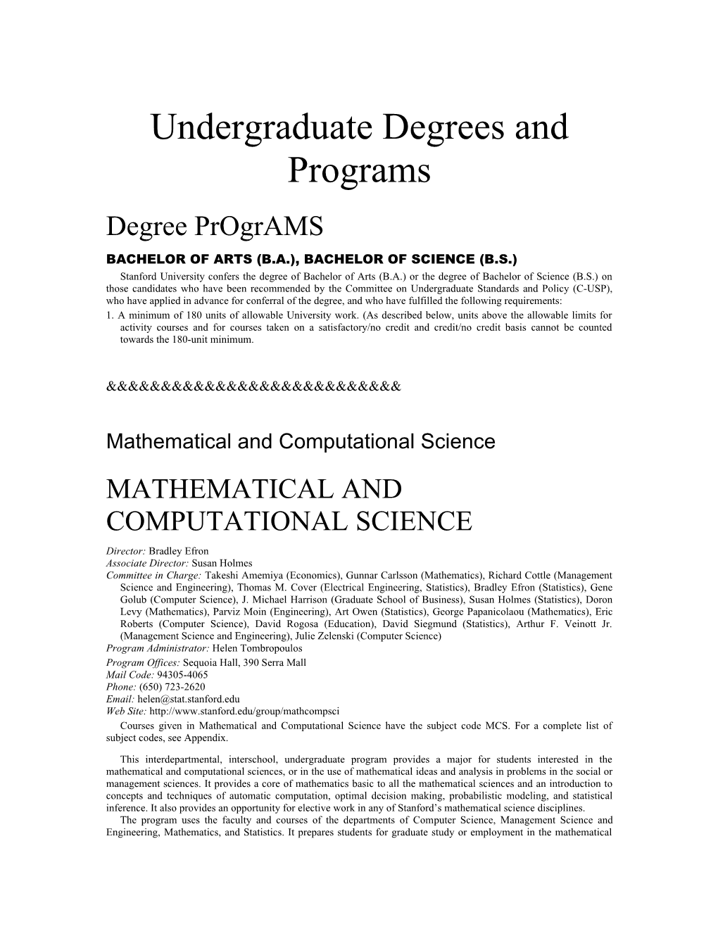 Undergraduate Degrees and Programs