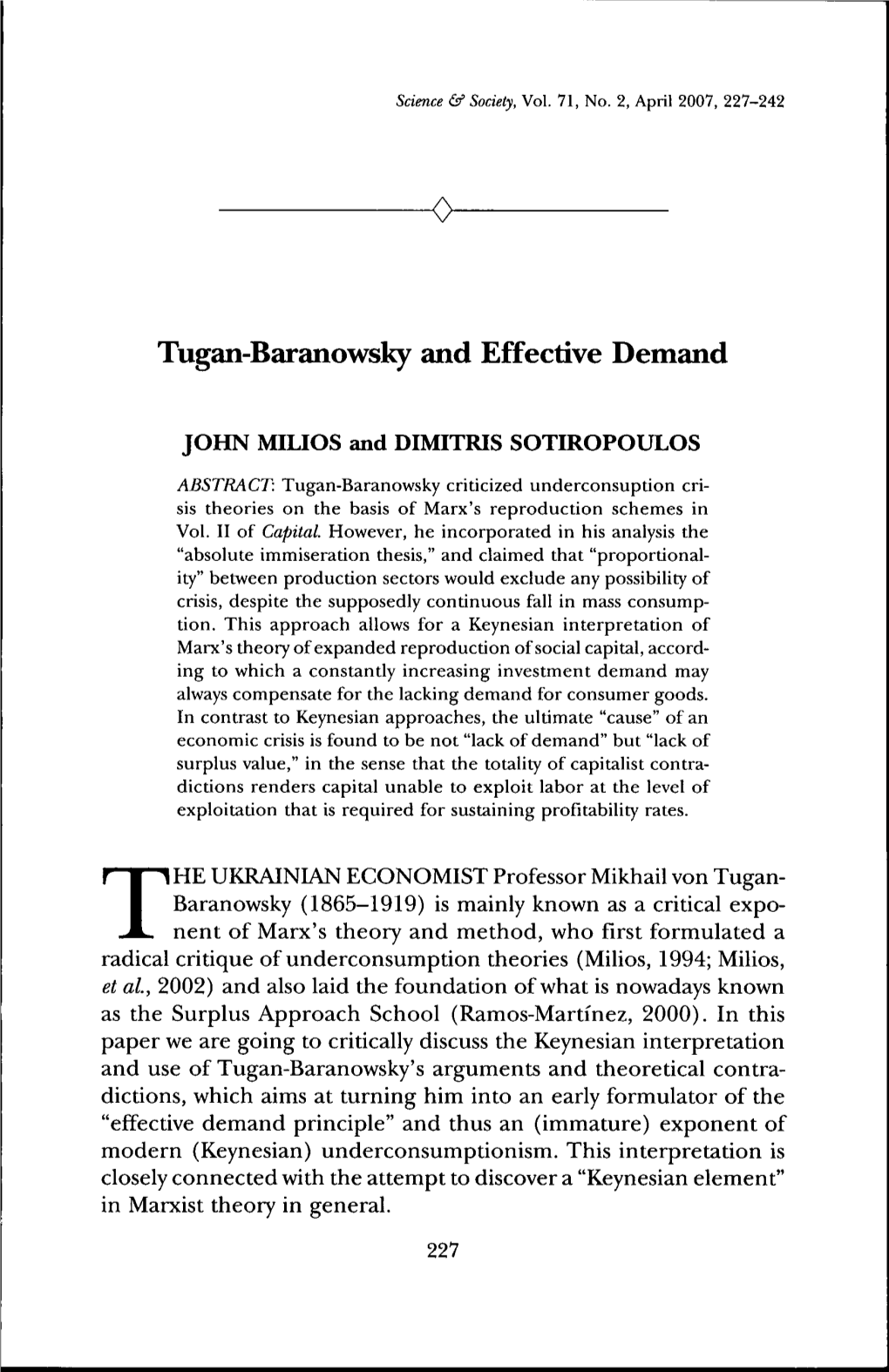Tugan-Baranowsky and Effective Demand