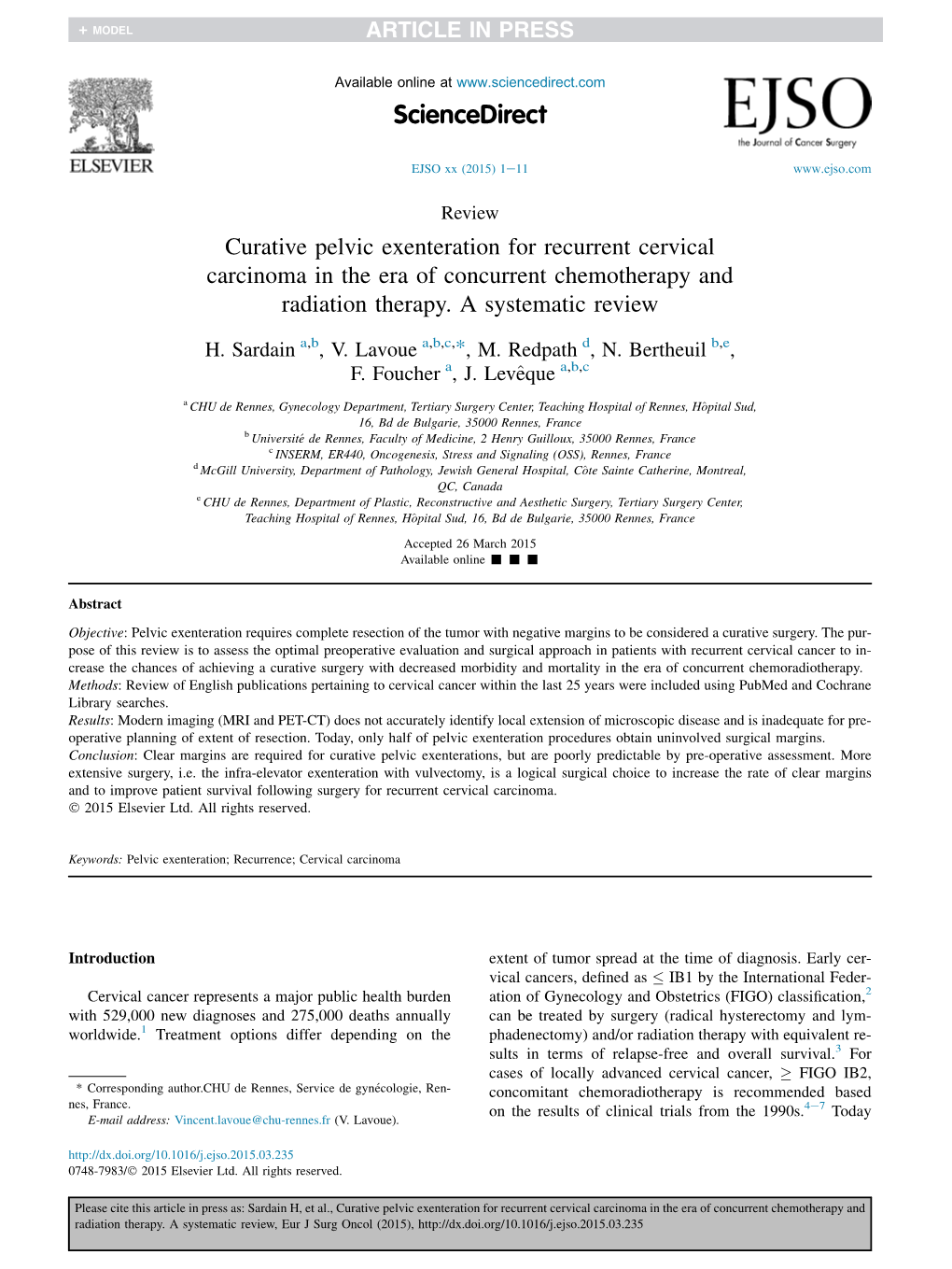 Curative Pelvic Exenteration for Recurrent Cervical Carcinoma in the Era of Concurrent Chemotherapy and Radiation Therapy