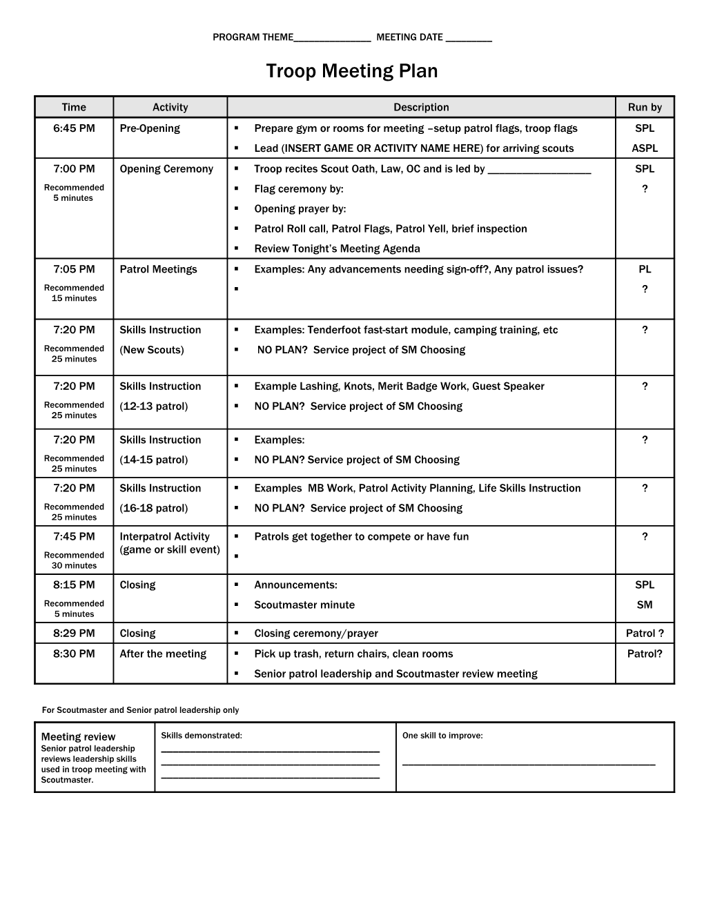 Troop Meeting Plan