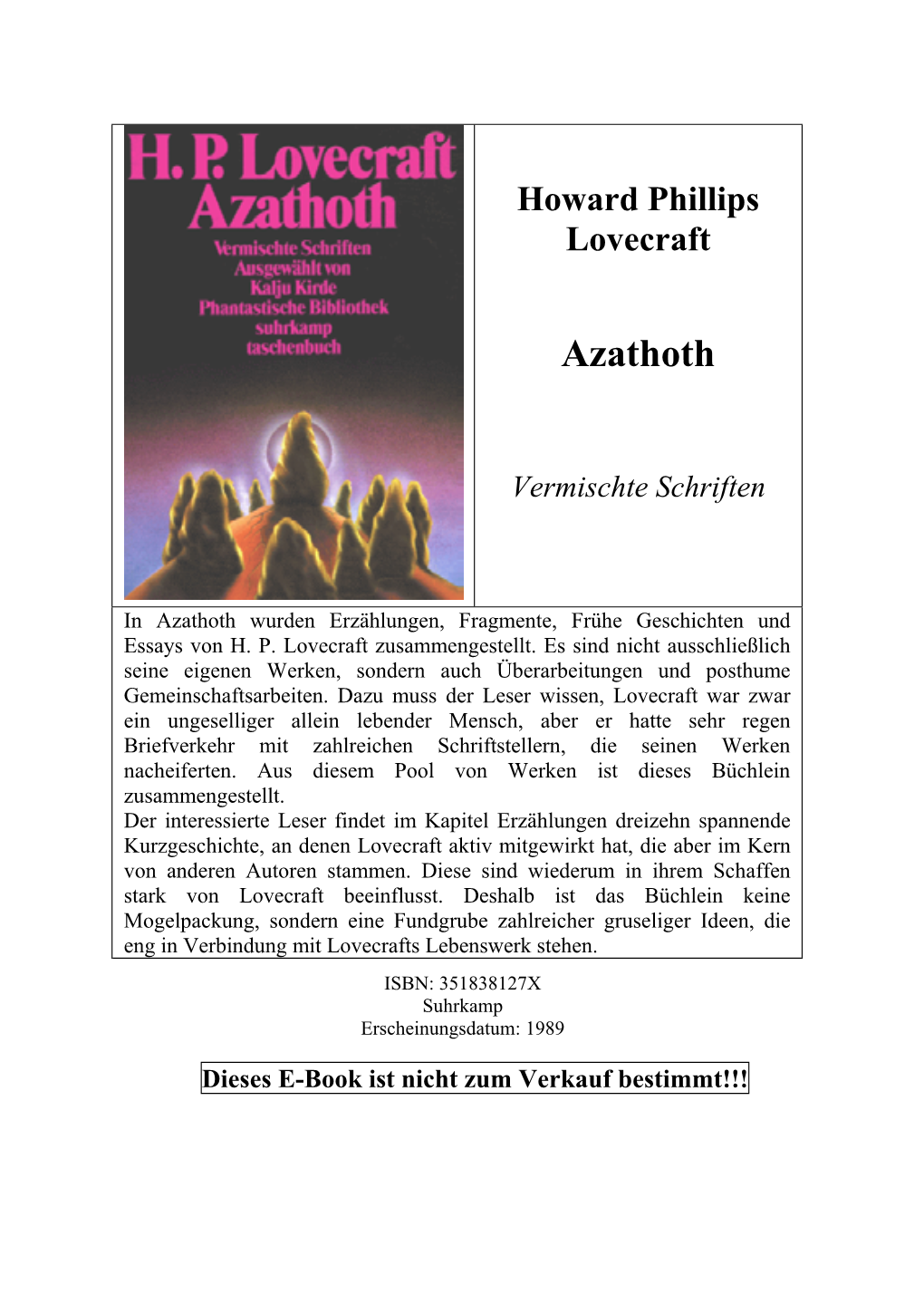 Azathoth-Vermischte Schriften