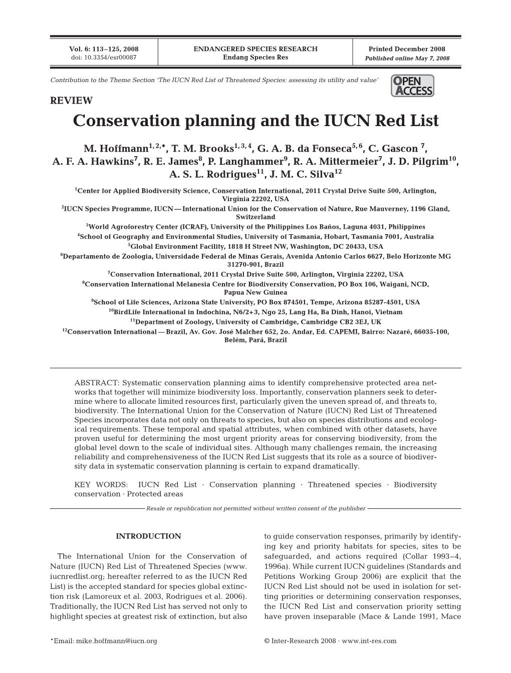 Conservation Planning and the IUCN Red List