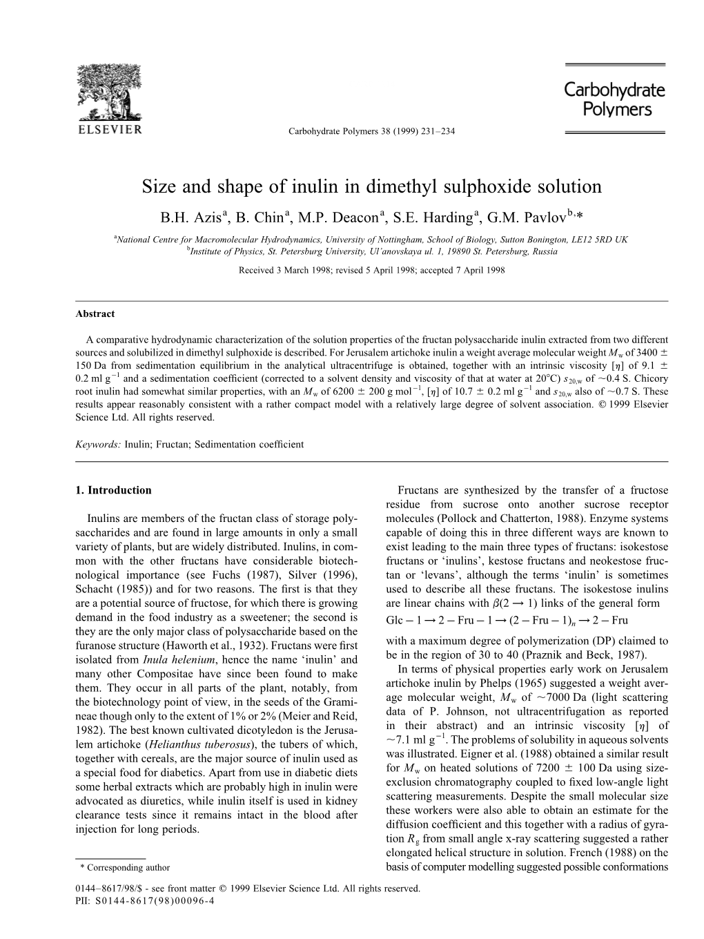 Size and Shape of Inulin in Dimethyl Sulphoxide Solution B.H