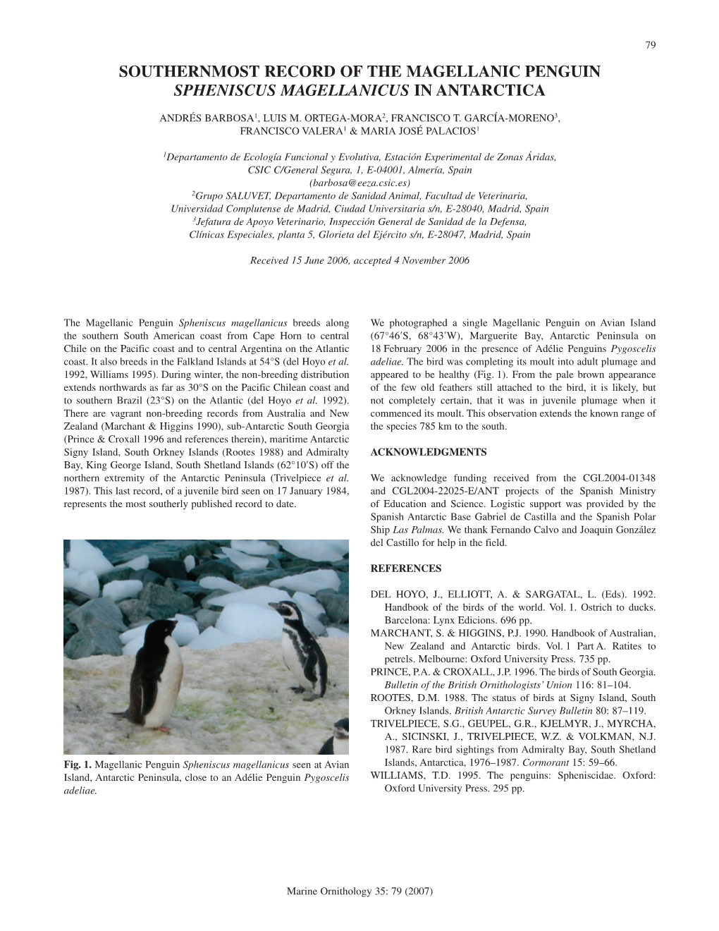 Southernmost Record of the Magellanic Penguin Spheniscus Magellanicus in Antarctica