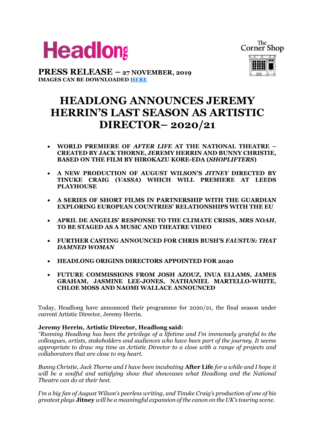 Headlong Announces Jeremy Herrin's