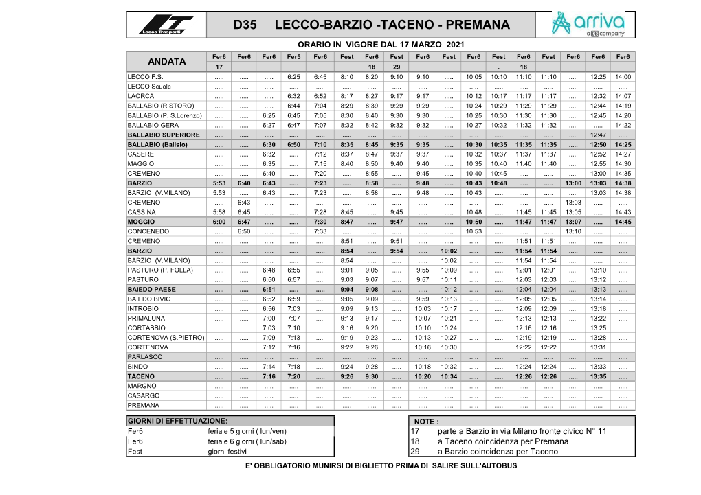 D35 Lecco-Barzio -Taceno - Premana