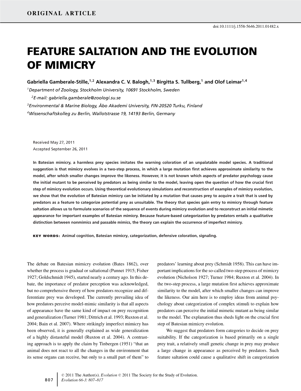 Feature Saltation and the Evolution of Mimicry