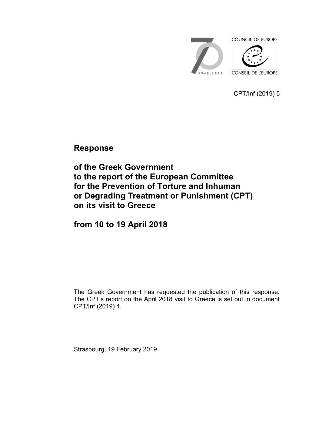 Response of the Greek Government to the Report of the European