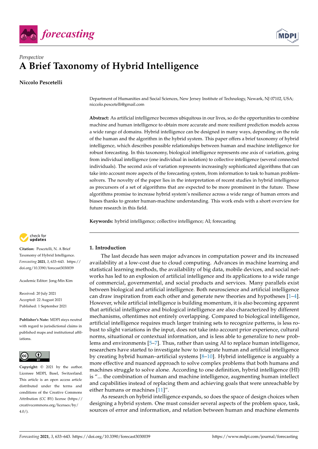 A Brief Taxonomy of Hybrid Intelligence