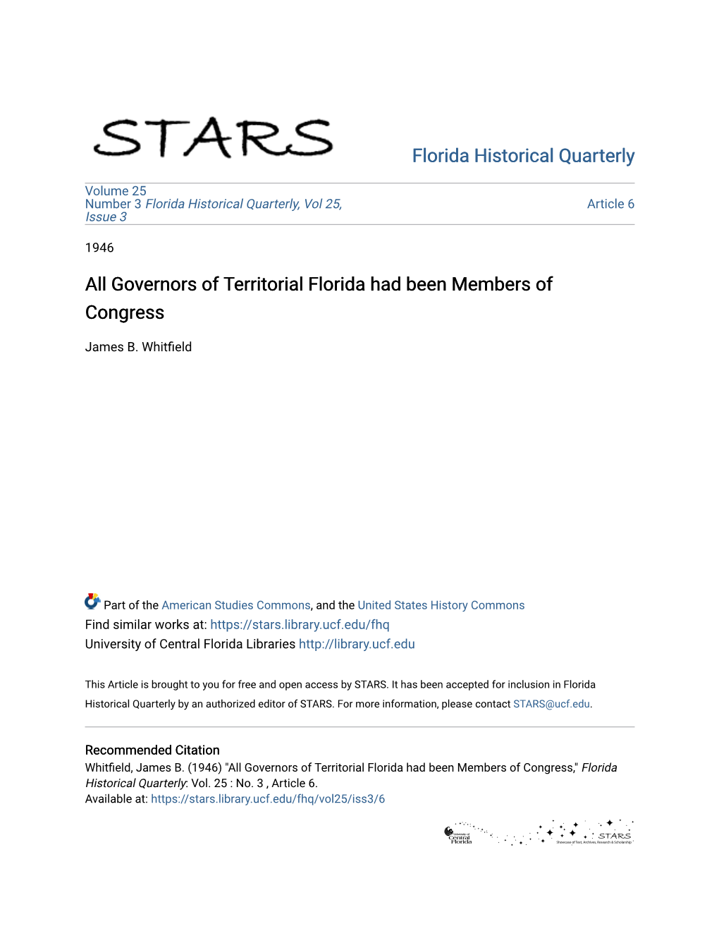 Governors of Territorial Florida Had Been Members of Congress