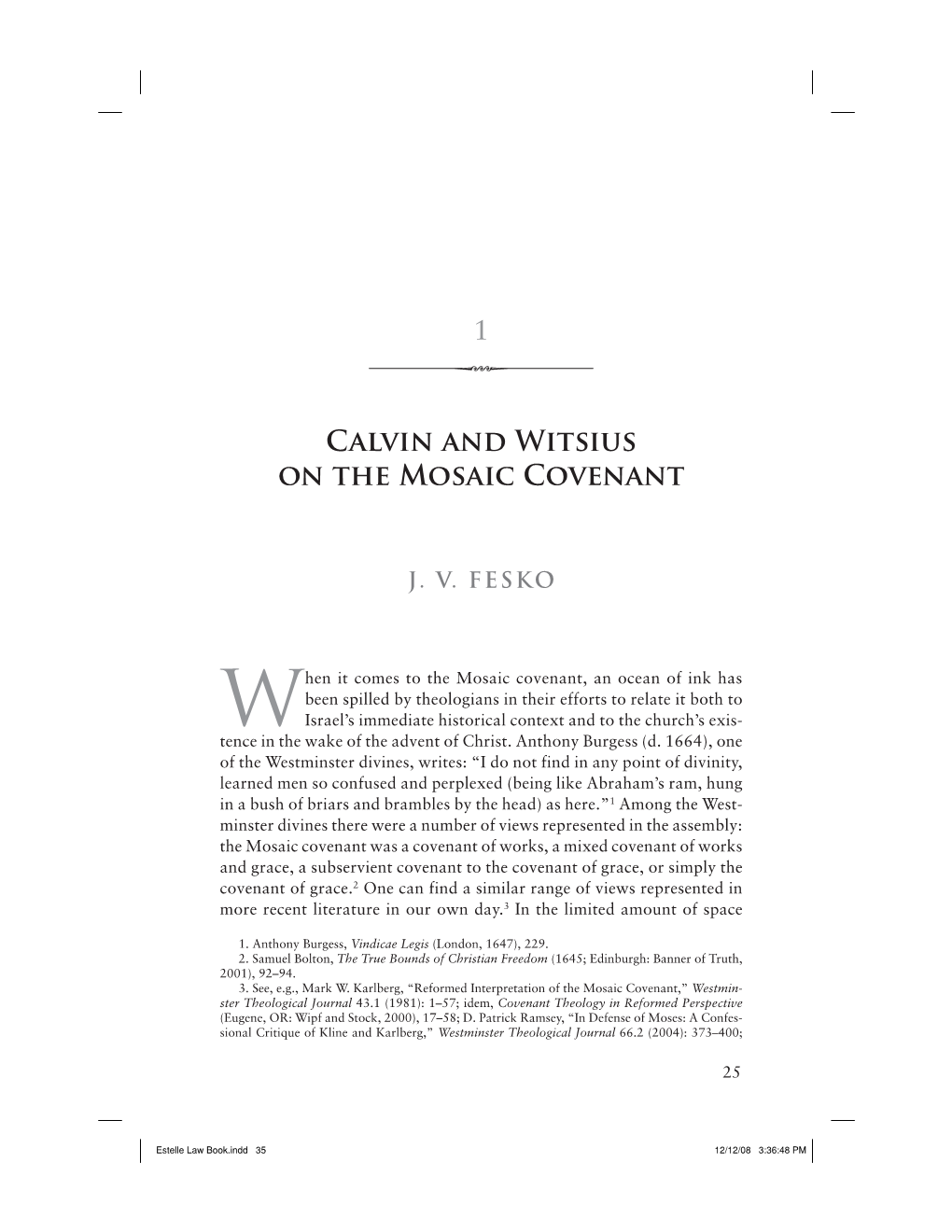 1 Calvin and Witsius on the Mosaic Covenant