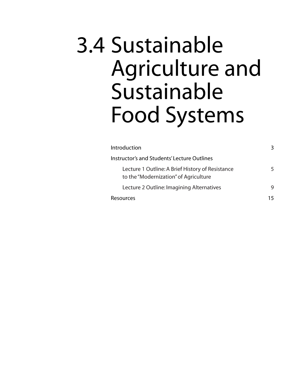 3.4 Sustainable Agriculture and Sustainable Food Systems