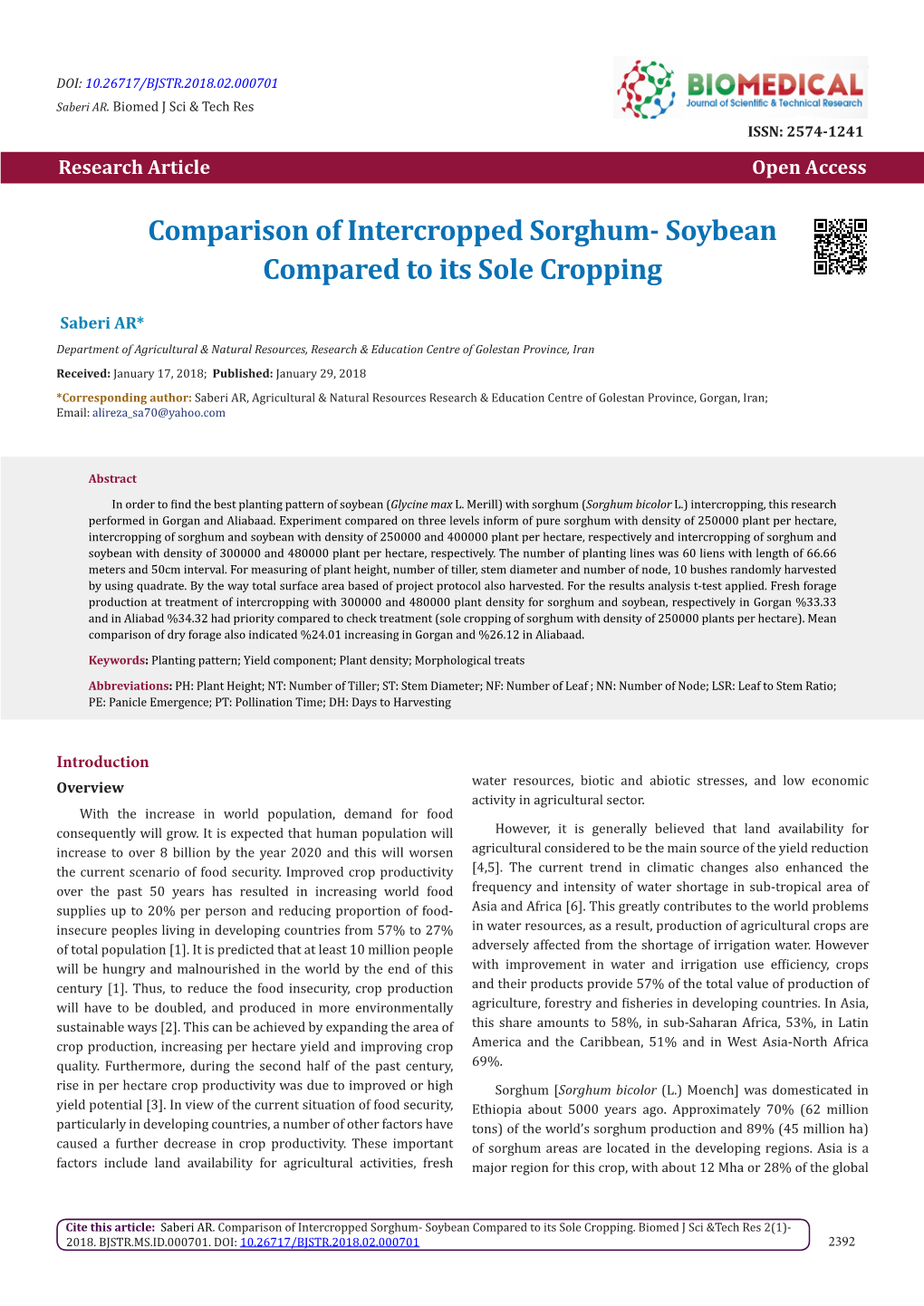 Comparison of Intercropped Sorghum- Soybean Compared to Its Sole Cropping