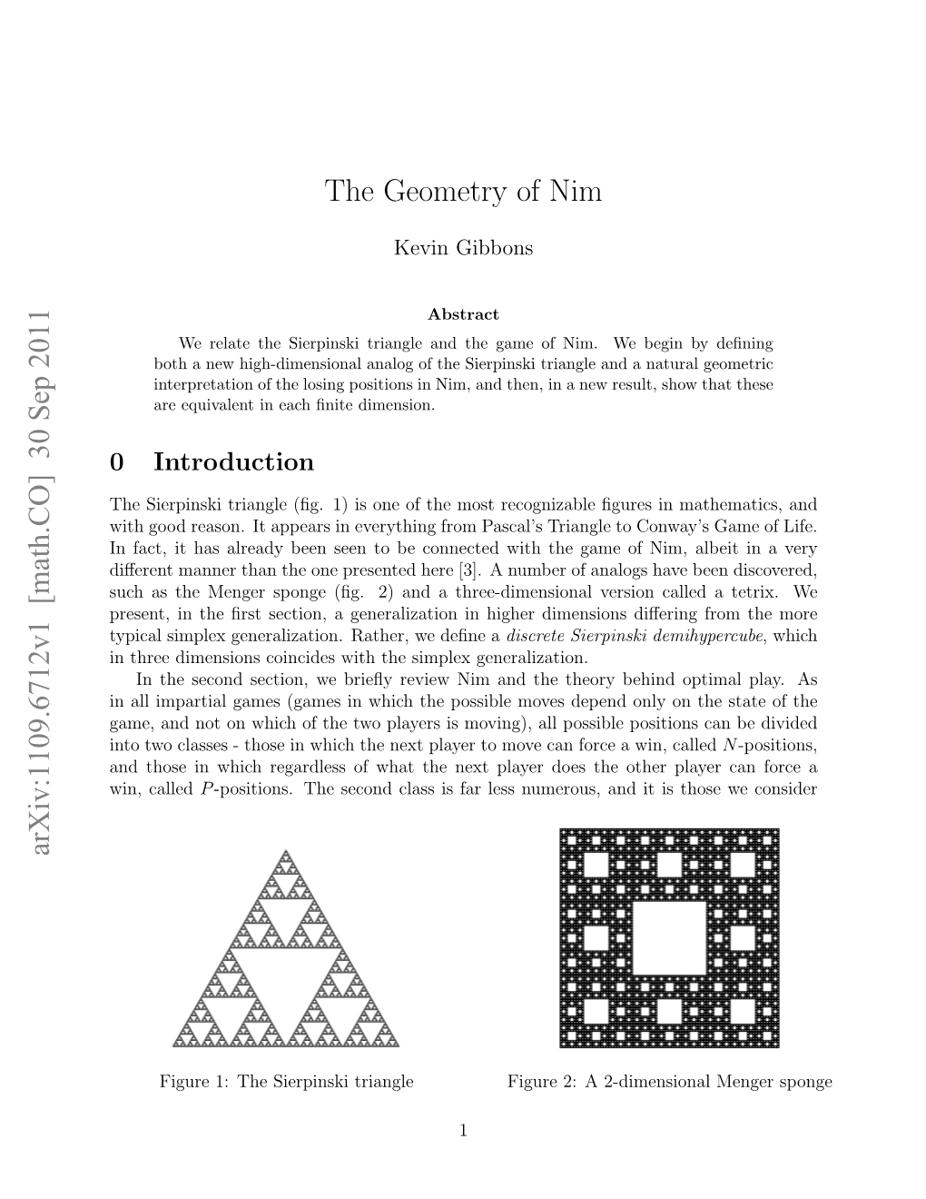 The Geometry of Nim Arxiv:1109.6712V1 [Math.CO] 30