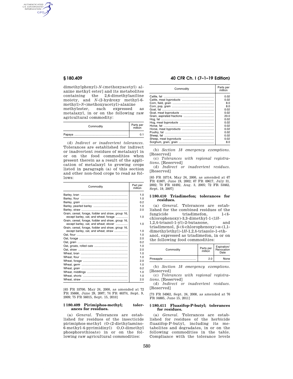 40 CFR Ch. I (7–1–19 Edition) § 180.409