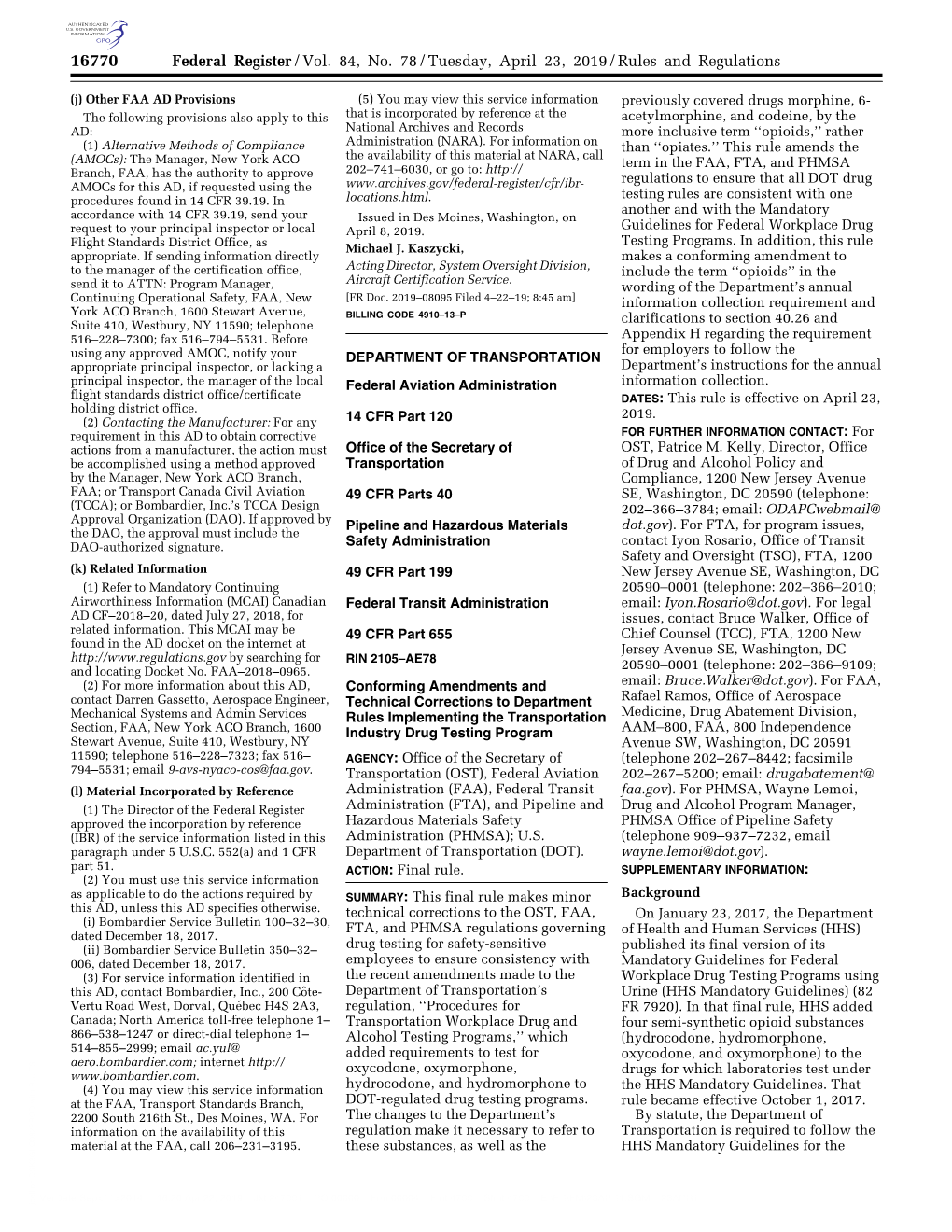 Federal Register/Vol. 84, No. 78/Tuesday, April 23, 2019/Rules