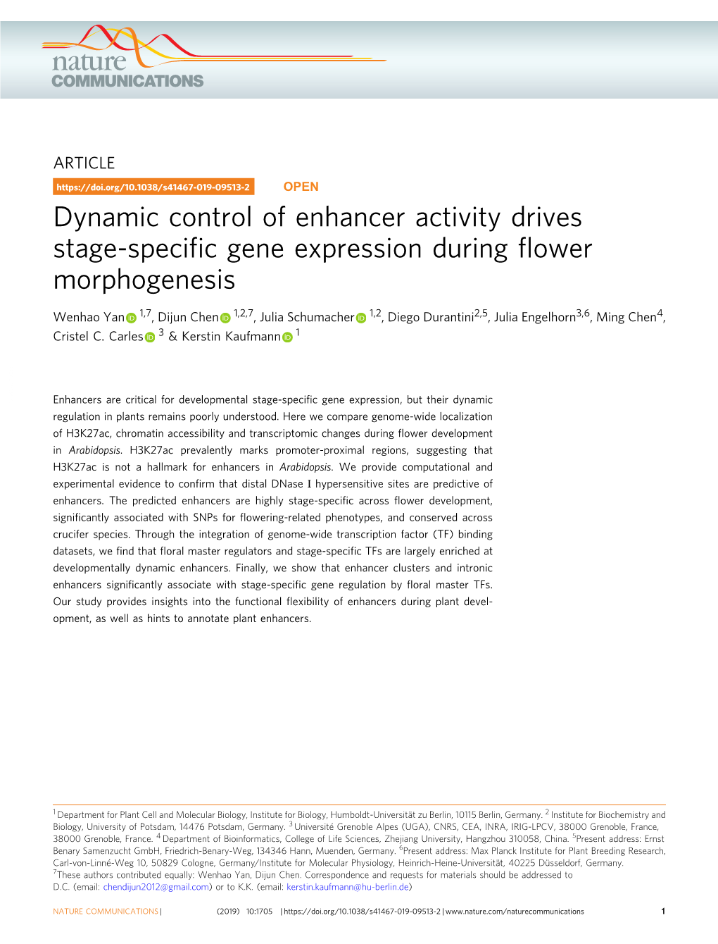 Dynamic Control of Enhancer Activity Drives Stage-Specific Gene