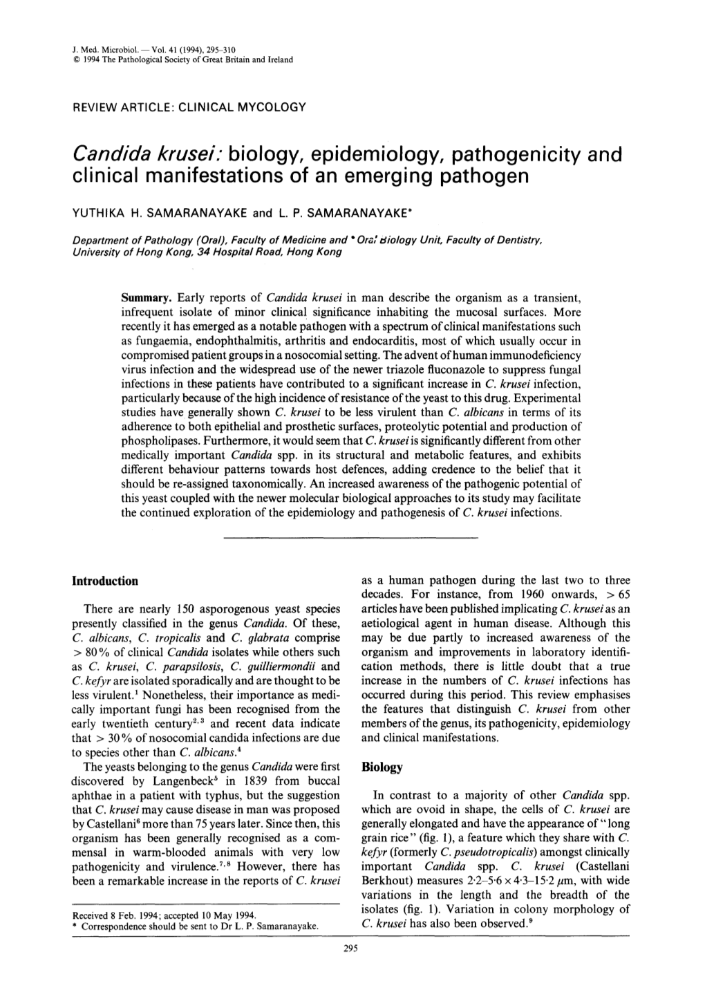 Candida Krusei: Biology, Epidemiology, Pathogenicity and Clinical Manifestations of an Emerging Pathogen