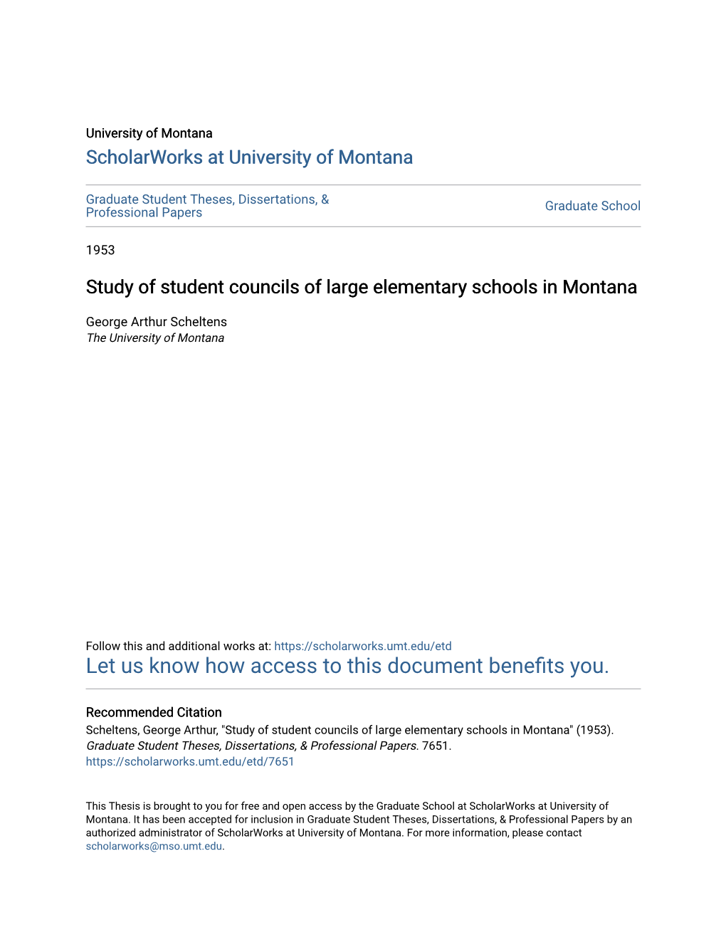 Study of Student Councils of Large Elementary Schools in Montana