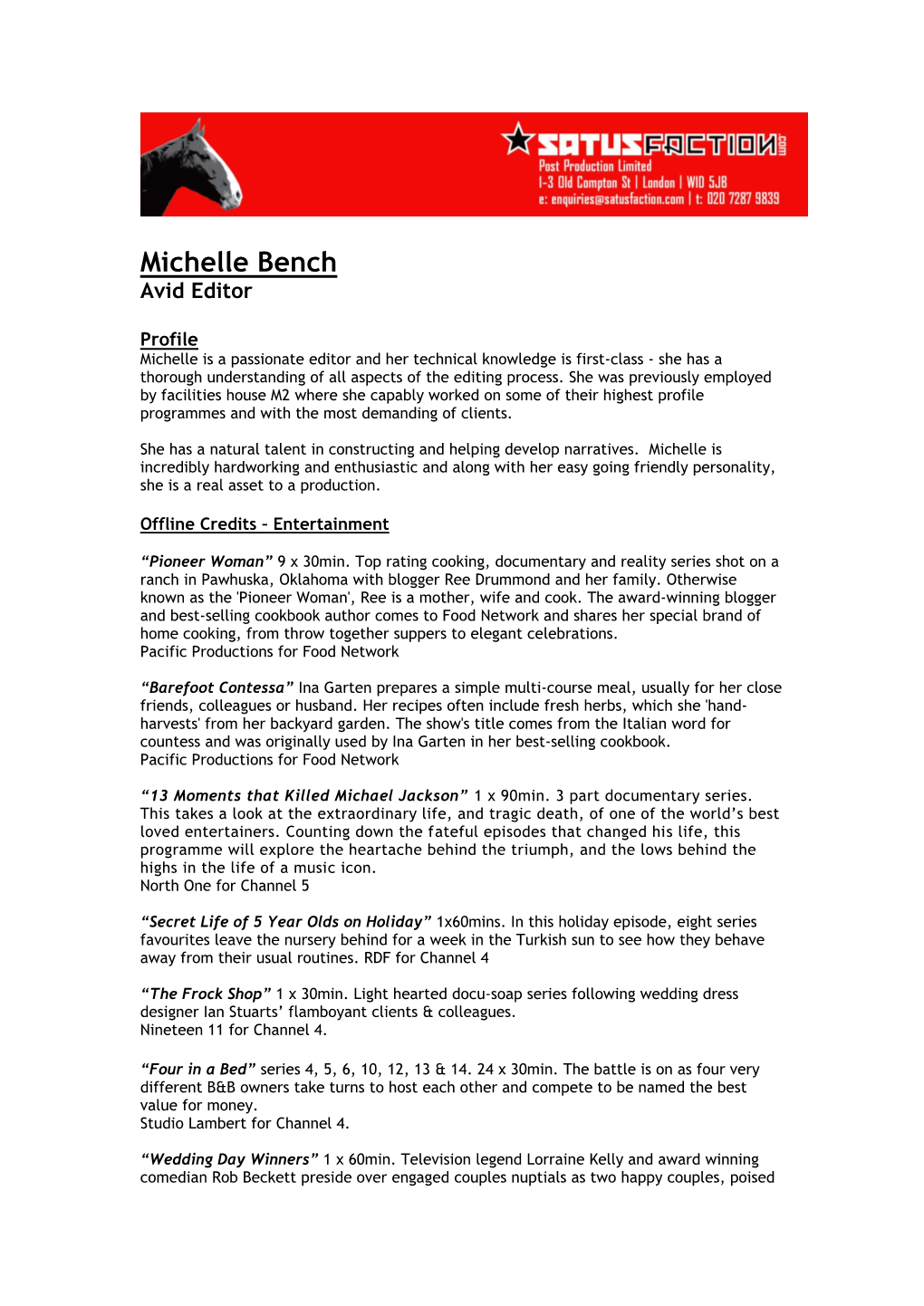 Michelle Bench Avid Editor