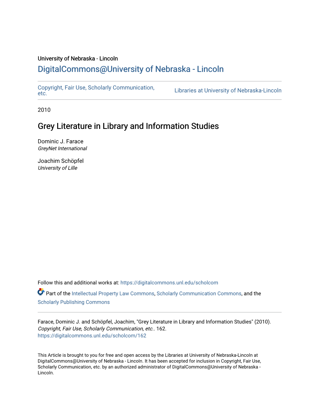 Grey Literature in Library and Information Studies