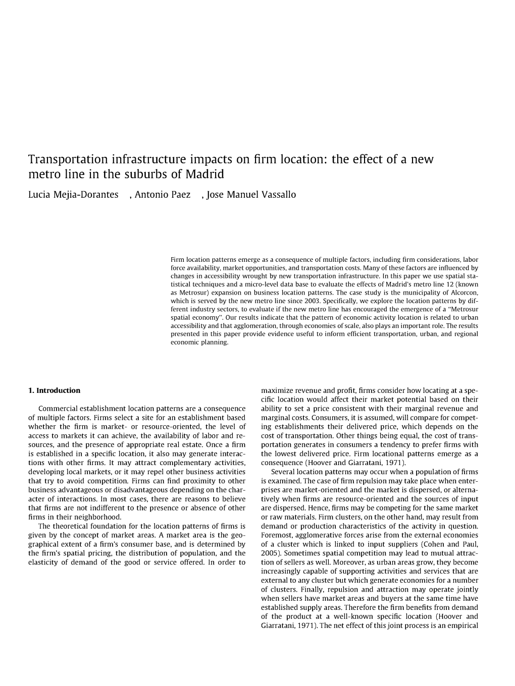 Transportation Infrastructure Impacts on Firm Location