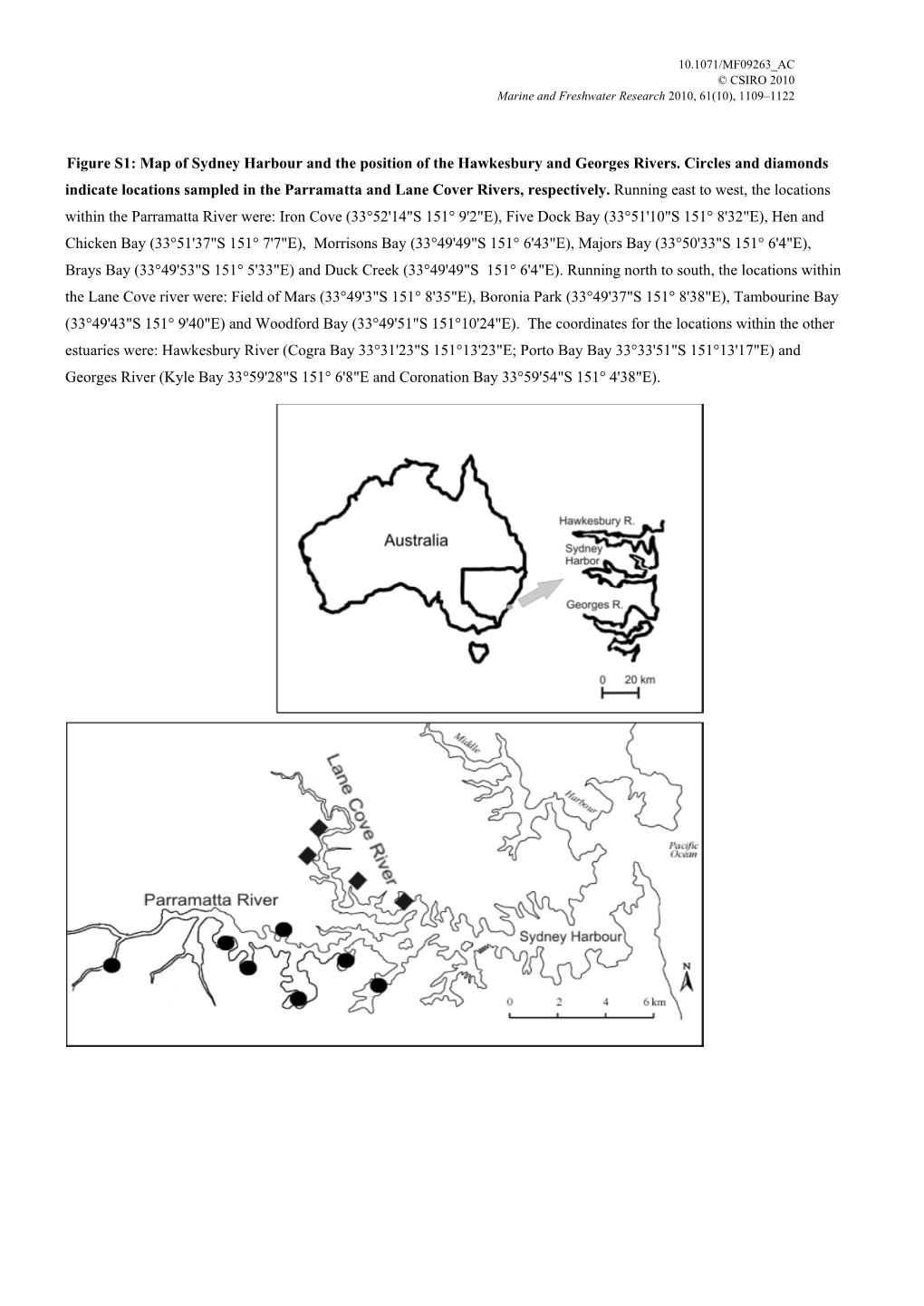 Figure S1: Map of Sydney Harbour and the Position of the Hawkesbury and Georges Rivers