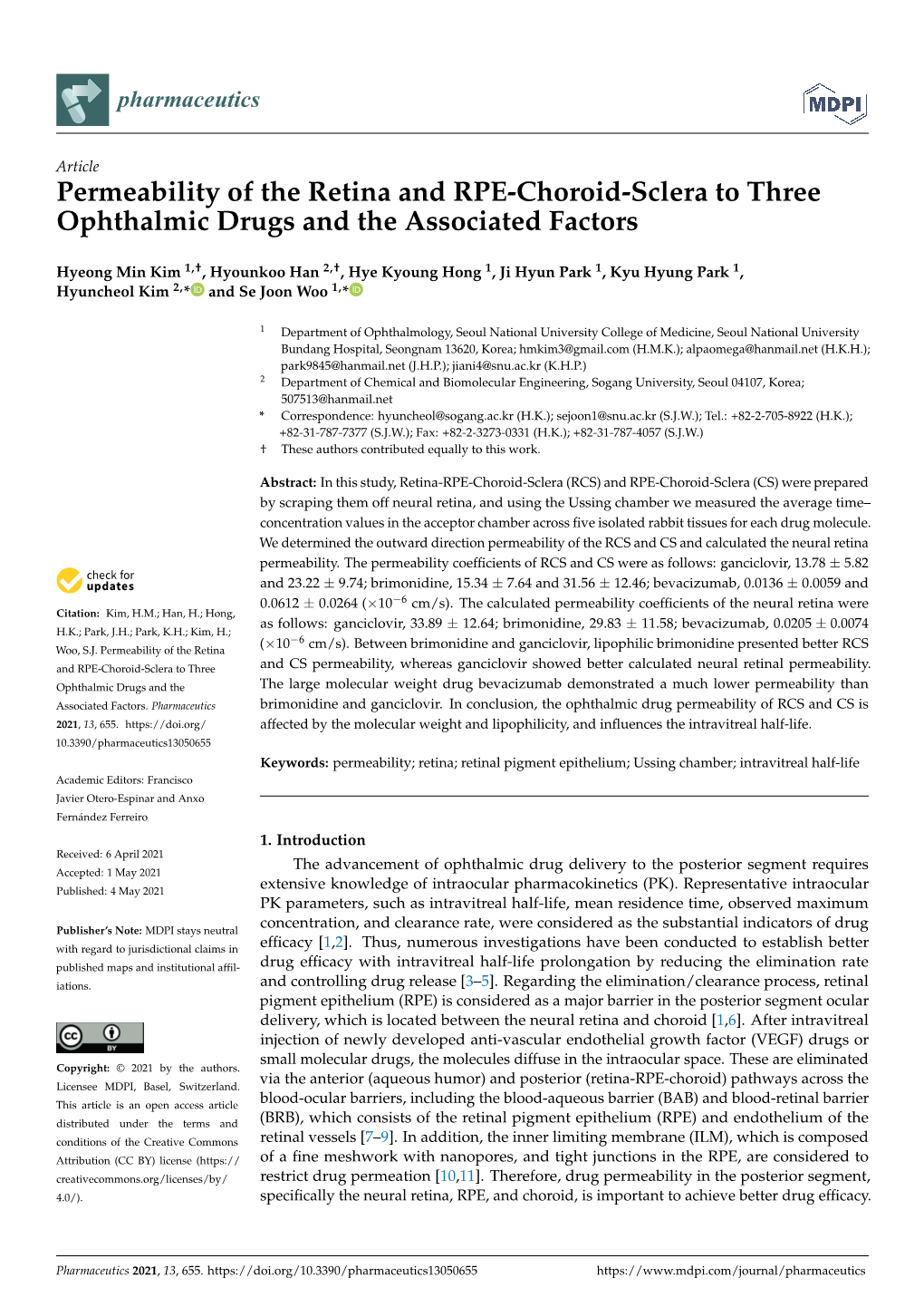 Permeability of the Retina and RPE-Choroid-Sclera to Three Ophthalmic Drugs and the Associated Factors