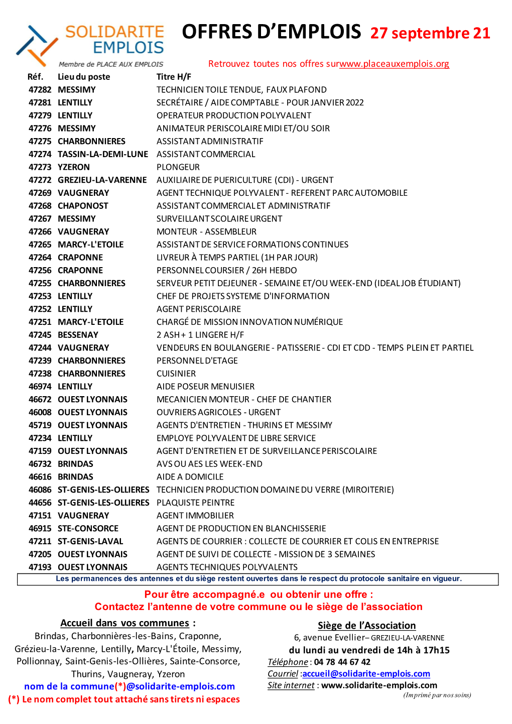 OFFRES D'emplois 30 Août 2021