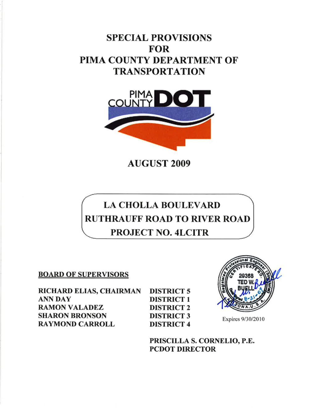 2009-08-21 La Cholla Final Sealed Special Provisions.Pdf