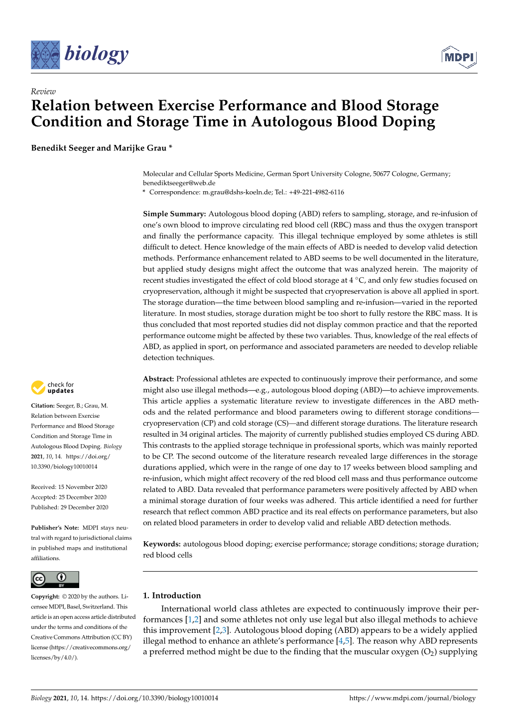 Relation Between Exercise Performance and Blood Storage Condition and Storage Time in Autologous Blood Doping