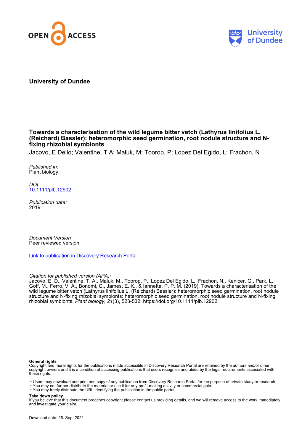 Towards a Characterisation of the Wild Legume Bitter Vetch (Lathyrus Linifolius L