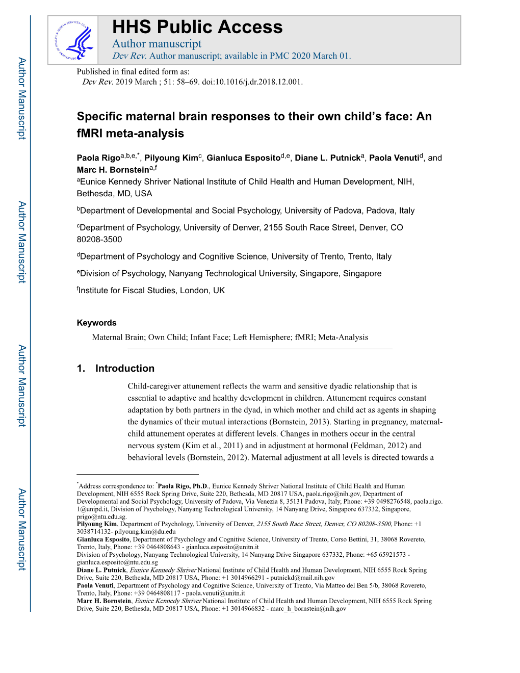 Specific Maternal Brain Responses to Their Own Child's Face