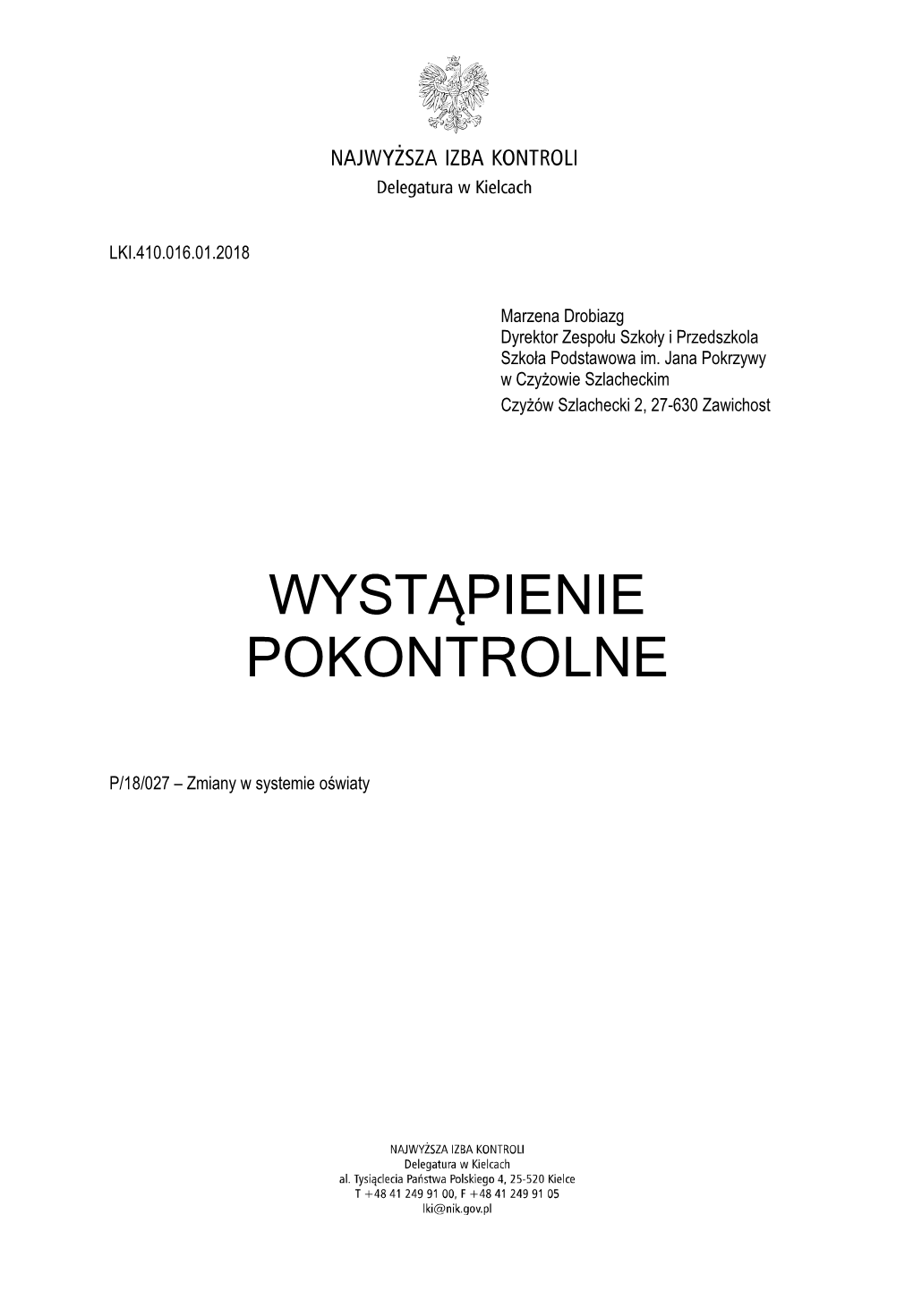 Wystąpienie Pokontrolne