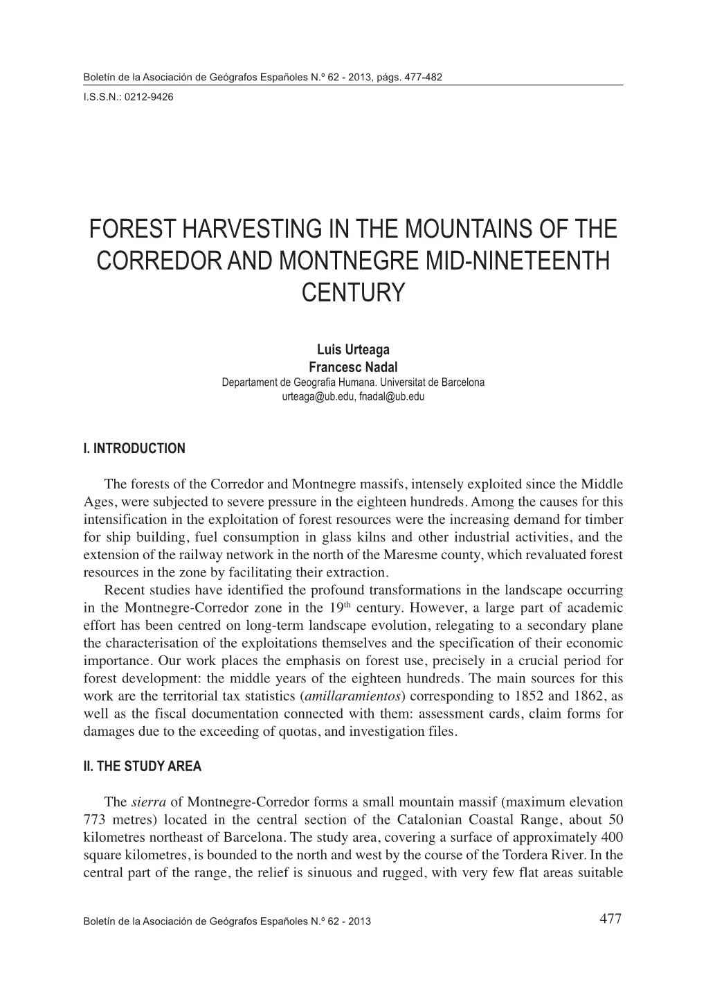 Forest Harvesting in the Mountains of the Corredor and Montnegre Mid-Nineteenth Century