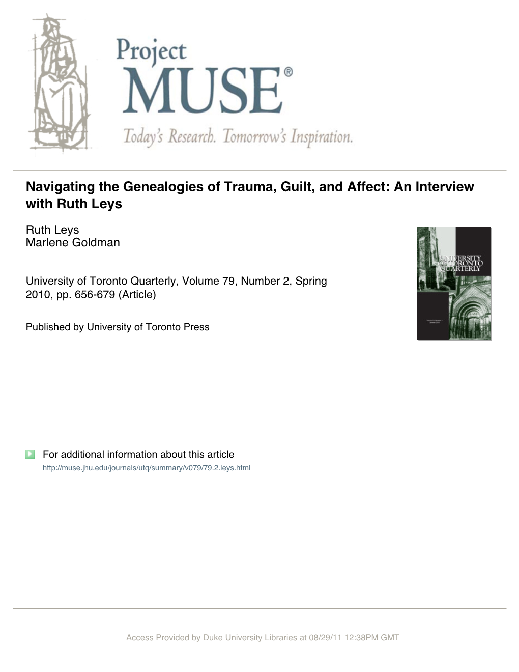 Navigating the Genealogies of Trauma, Guilt, and Affect: an Interview with Ruth Leys