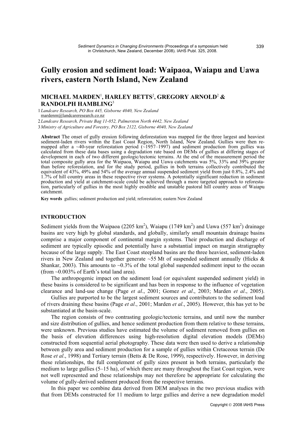 Gully Erosion and Sediment Load: Waipaoa, Waiapu and Uawa Rivers, Eastern North Island, New Zealand