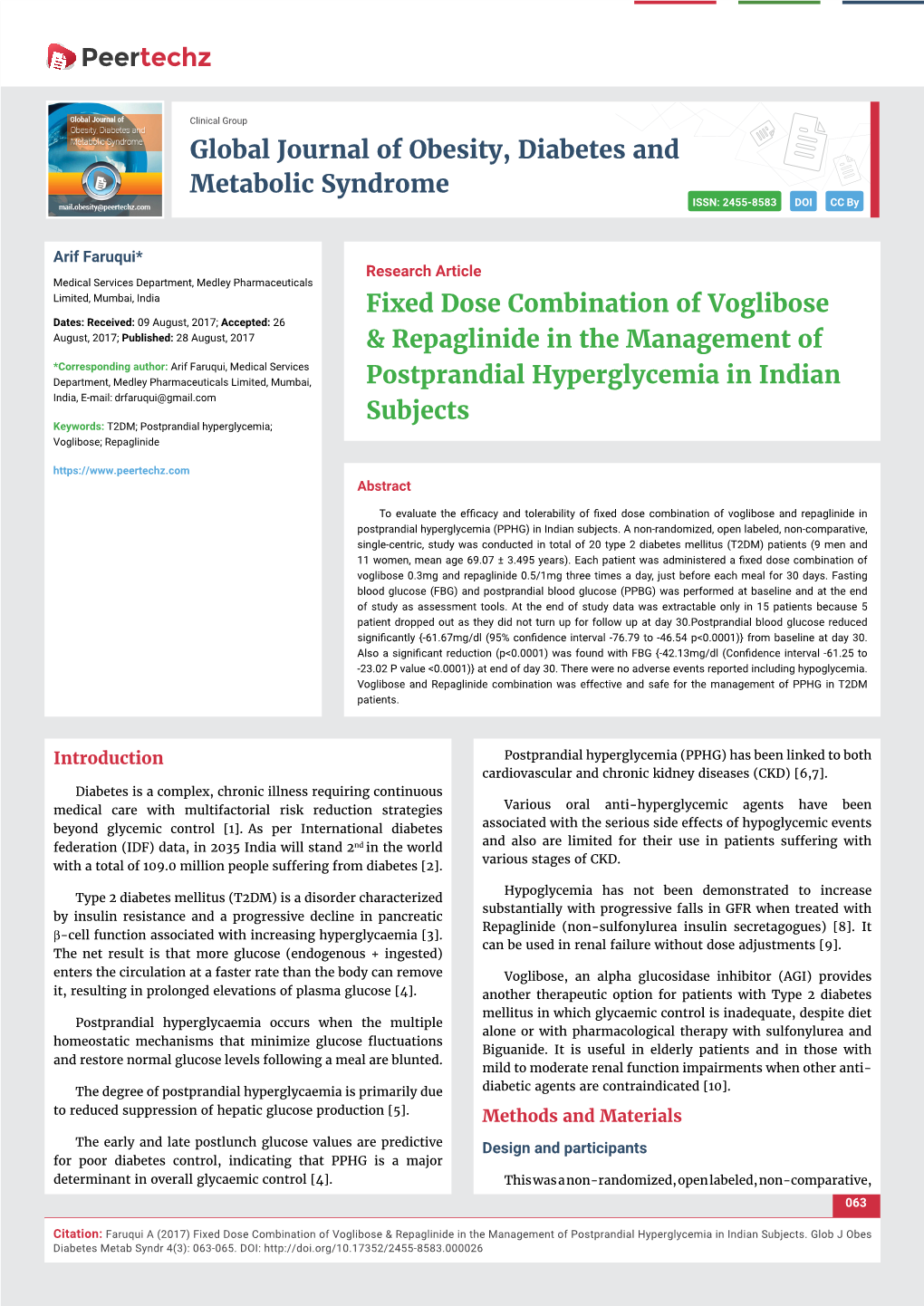 Fixed Dose Combination of Voglibose & Repaglinide in the Management