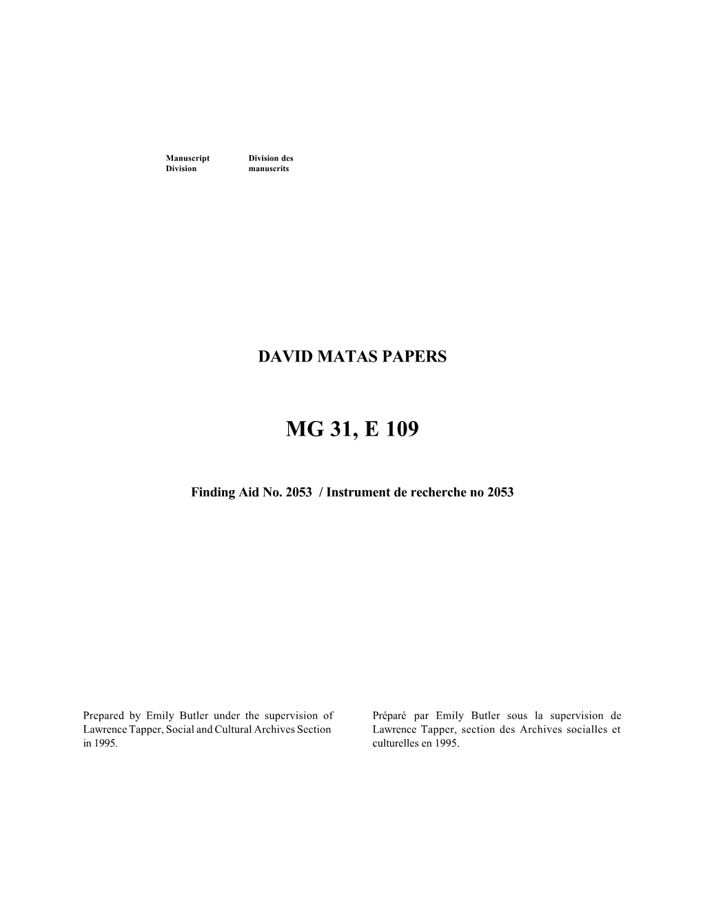 David Matas Papers Mg 31, E