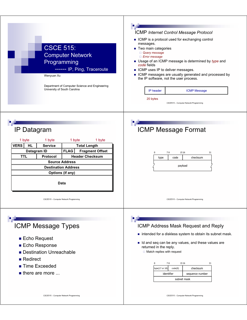 IP Datagram ICMP Message Format ICMP Message Types