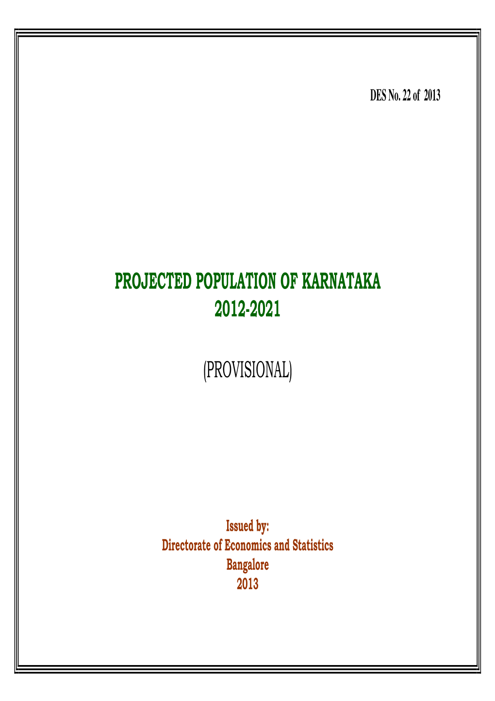 Projected Population of Karnataka 2012-2021