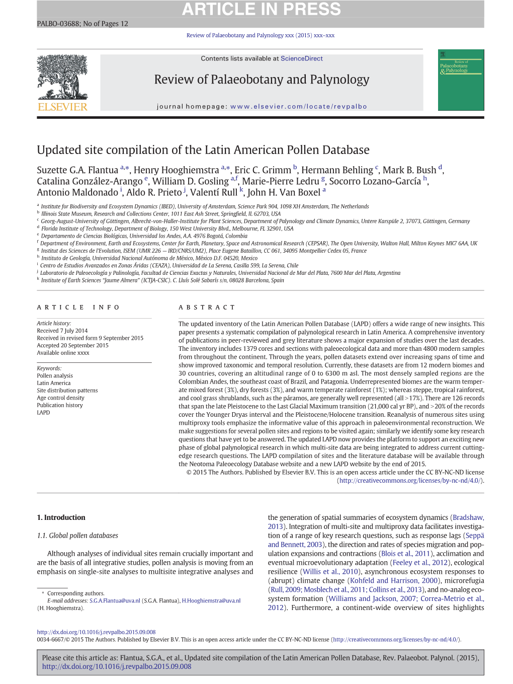 Updated Site Compilation of the Latin American Pollen Database